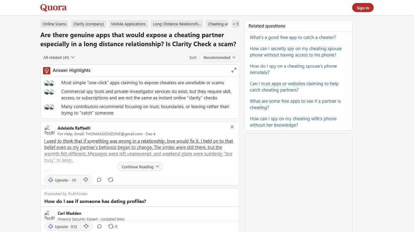 Are there genuine apps that would expose a cheating partner especially in a long distance relationship? Is Clarity Check a scam? - Quora